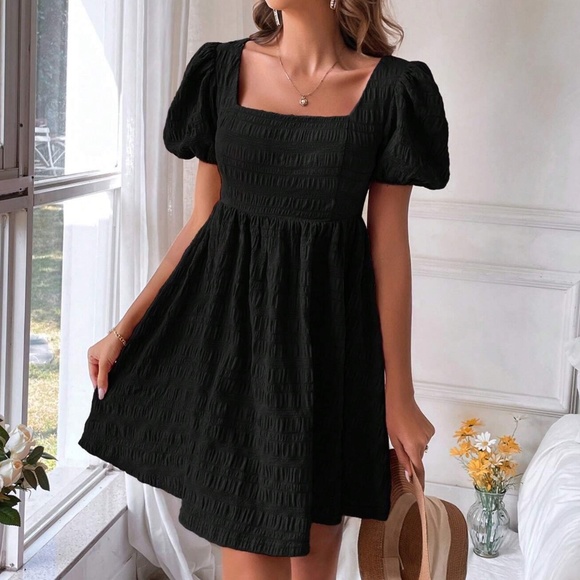 Blue Puff Sleeve Mini Dress - Picture 7 of 7